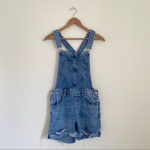 H&M Denim Bib Overall Shorts - Dark Blue